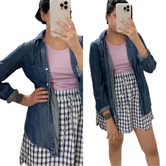 SOFT JOIE Blue Button Down Chambray Long Sleeve Top Sz Medium - Picture 1 of 5